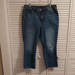J. Crew Cropped Distressed Mid-Blue Jeans